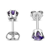 5mm Round Prong-Set Amethyst  CZ Sterling Silver Stud Earrings - e444
